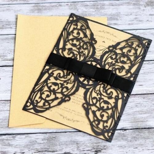 Black invitation laser cut Easter Halloween prom party invitation frame black lace belly decoration customized supply