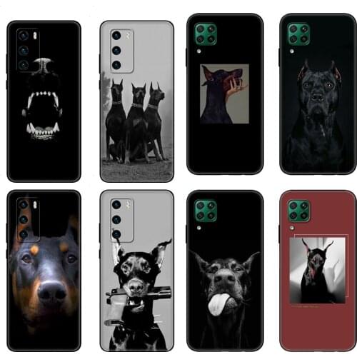 Black tpu Case For Huawei P30 Lite P30 Pro P40 Case For Huawei P40 LITE E P Smart 2020 Case Cover Doberman animal dog