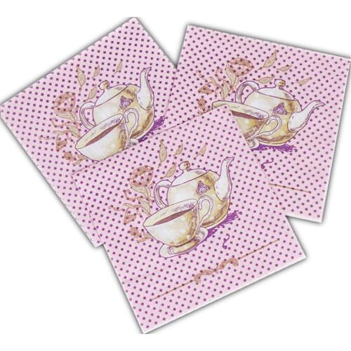 33*33cm Decoupage Paper Vintage Napkins Pink Cup Servilletas Wedding Valentines Day Party Dinner Table Tissues Decor 20Pcs/lot