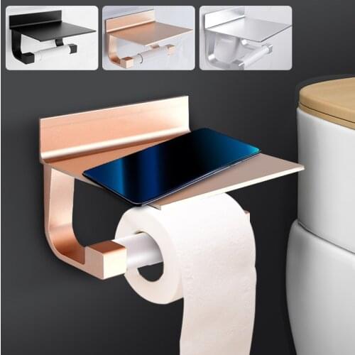 Toilet Paper Holders Space Aluminum Multi-function Storage Hooks Bathroom Shelves with Ashtray Towel Shelf Phone Holder
