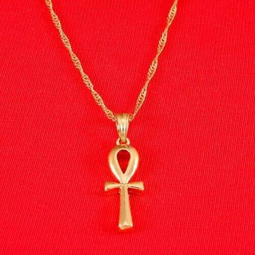Egyptian Ankh Cross Pendant Necklace Chain Woman Gold Color Charms Jewelry Girls Egypt Hieroglyphs Jewelry