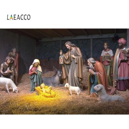 Laeacco Christmas Jesus Nativity Scene Photography Backgrounds Vinyl New Year Home Decoration Camera Backdrops For Photo Studio