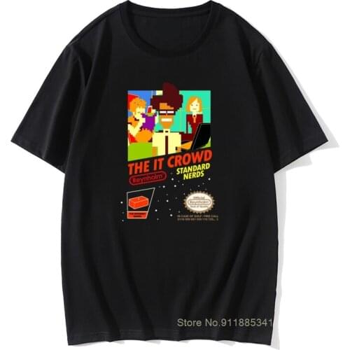 Tops Tees The It Crowd Nes 8 Bit Game T-Shirts Nerds Men T Shirt Funny Geek Computer Tech TV Show Best Vintage Tee Shirt