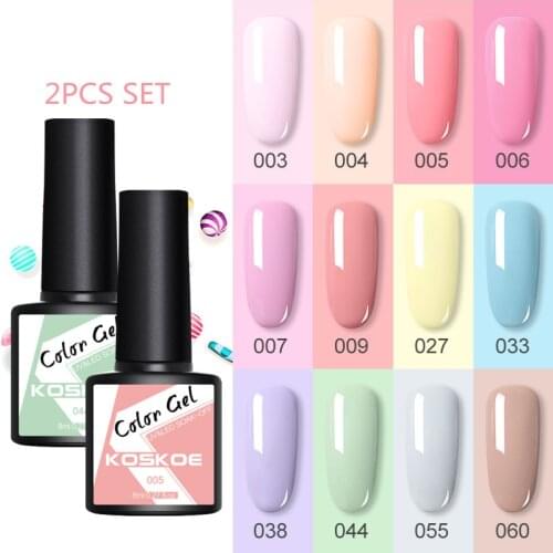 KOSKOE 2PCS Gel Nail Polish Set Nude Glitter UV Gel Varnish Semi Permanent Soak Off Nail Art Design Base Top Coat Manicure Kit