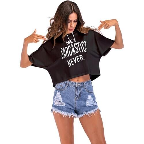 Hot Sale Women Hooded T shirt Sexy Hooded Letter Short T-shirt Vintage Solid Color Sleeveless Top Female New Clothing