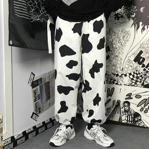 Cute Milk Print Gothic Pants Harajuku Punk Japan Loose Autumn Cows Trousers Fashion Funny Straight Hip Hop Pants Women