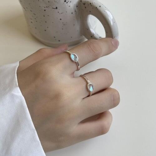 1pcAuthentic S925 Sterling Silver FINE Jewelry Colored Oval Stone ring adjust C-J1652