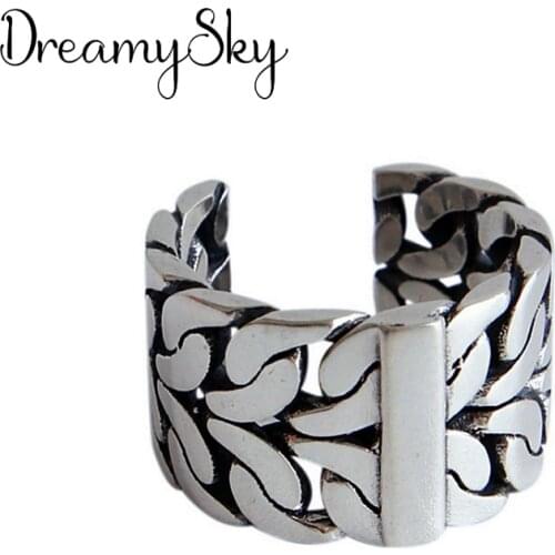 DreamySky Punk Wholesale Real Silver Color Large Geometric Rings For Women Big Antique Rings Finger Jewelry High Quality