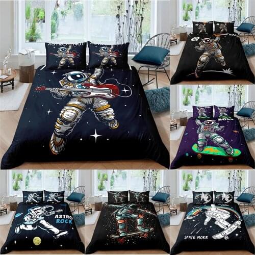 Cartoon Bedding Set Aviation Astronaut Music Sports 2/3Pcs Duvet Cover Boys Quilt Cover Twin Single Double Sizes 1/2 Pillow Case