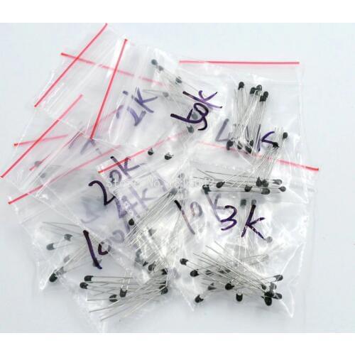 100PCS NTC Thermistor Resistor Kit NTC-MF52AT MF52 NTC MF52E 1K 2K 3K 4.7K 5K 10K 20K 47K 50K 100K +-5% 3950B 3950 10value*10pcs