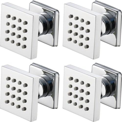 Brass Shower Body Sprays Massage Spa Side Sprayer Jets In Wall Mounted Shower Set, Square Chrome Finish, 4PCS