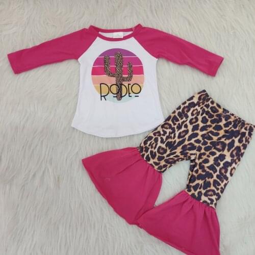 Fashion Children Clothing Long Sleeves Tops Leopard Bell Pants Spring Autumn Boutique Kids Clothing-Sets