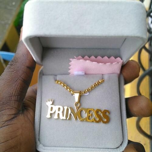 Punk Men Necklaces Personalized Custom Name Necklace Women Stainless Steel Box Chain Crown Signature Pendant Customized Jewelry