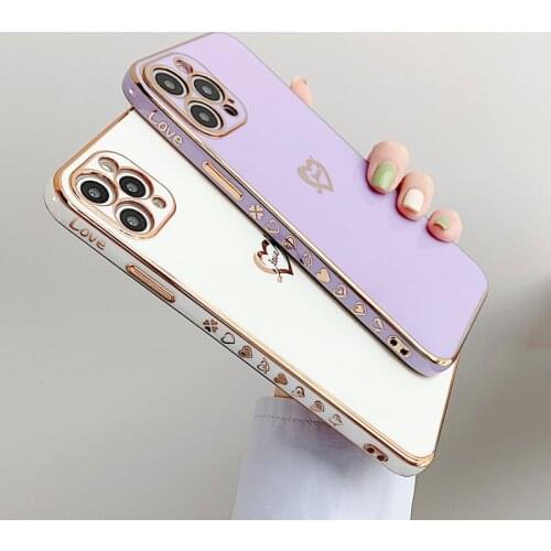 Luxury Plating Love Heart Cute Side Frame Pattern Case For iPhone 12 11Pro Max X XR XS Max 7 8 Plus 11 Color Soft Silicone Cover