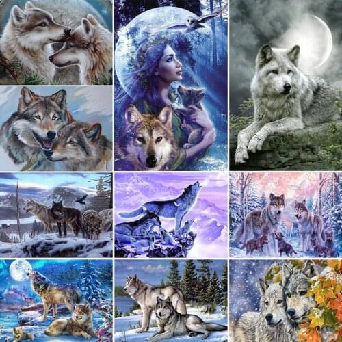 5D DIY Diamond Painting Animals Winter Wolf Kit Full Drill Square Embroidery Mosaic Art Picture of Rhinestones Wall Decor Gift