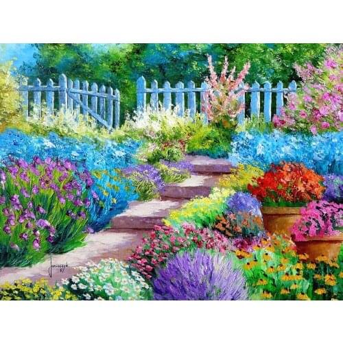 Flower Landscape Garden DIY 11CT Cross Stitch Embroidery Kits Craft Needlework Set Cotton Thread Silk Thread Printed Canvas