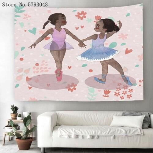 African Girls Tapestry Wall Hanging Ballet Dance Wall Tapestry 3D Print Cartoon For Kids Girls Wall Carpets For Bedroom Tapestry