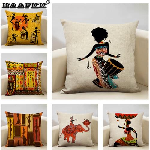 African Oil Painting, Dancing Women, Sofa Art Deco Pillow, Home Bedroom Cushion Cover, Living Room Pillow Cover, 45x45cm Linen