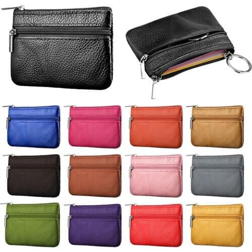 New arrival solid Soft Men Women Card Coin Key Holder Zipper Purse Leather Wallet Pouch Change Bag Female Card Holder Coin
