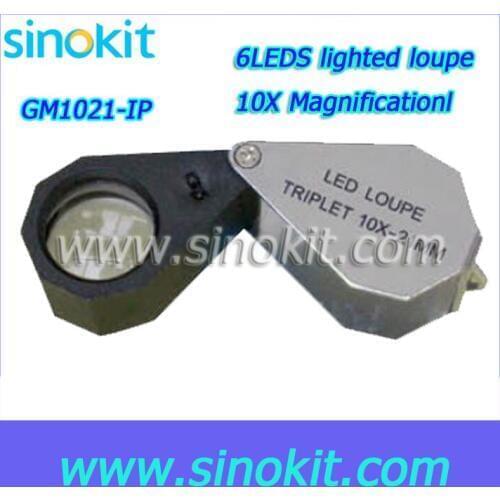 Wholesales 6 LED Ligted 10X Magnification Triplet lens Loupe - GM1021-IP