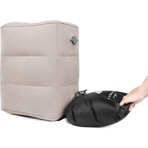 Large valve airplane height adjustable travel foot rest pillow under desk with inflatable bag