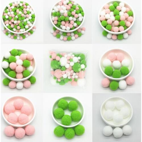 White Pink Green Pompom Fur Balls DIY Soft Pom Poms Crafts Pompones Wedding Decoration Glue on Cloth Accessories 8mm To 30mm 20g