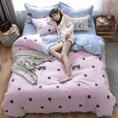 Long-staple cotton four-piece simple padded sanded bed sheets quilt cover four-piece bedding set for student dormitory