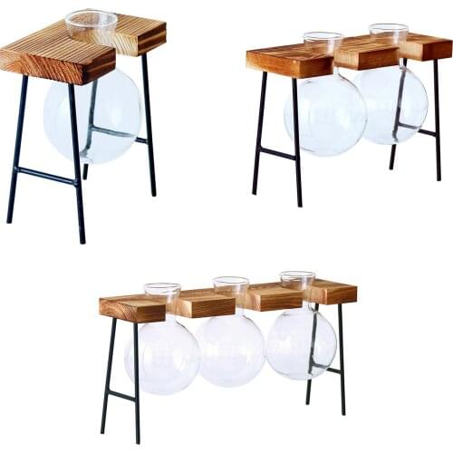 Terrarium Creative Hydroponic Plant Transparent Vase Wooden Frame vase decoratio Glass Tabletop Plant Bonsai Decor flower vase