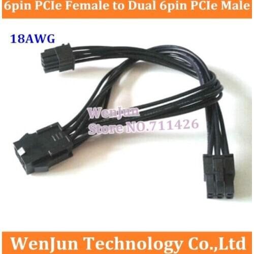 Black 6pin PCIe Female to Dual 6pin PCIe Male video card Power Splitter Connector 6-pin to 2*6-pin extension cable