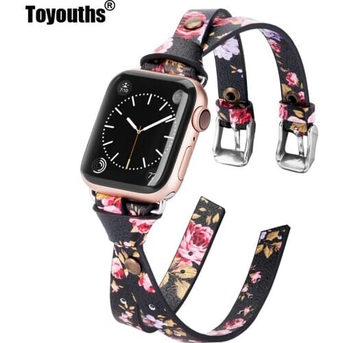 Toyouths Double Leather Band for Apple Watch Series 5 4 3 2 1 Strap for iWatch 2020 Chic Women Men Leather 38mm/40mm /42mm/44mm