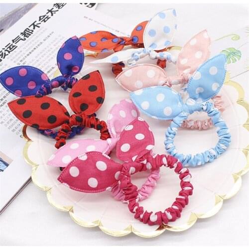20Pcs Children elastic hair band Cute Polka Bow Rabbit Ears Headband Girl Ring Scrunchie Kids Ponytail Holder Hair Accessories