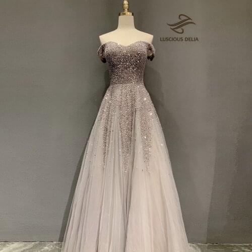 Luxury sexy boat neck Evening Dresses 2021 Beading Sleeveless Gown A-Line Formal Dress Luscious Delia