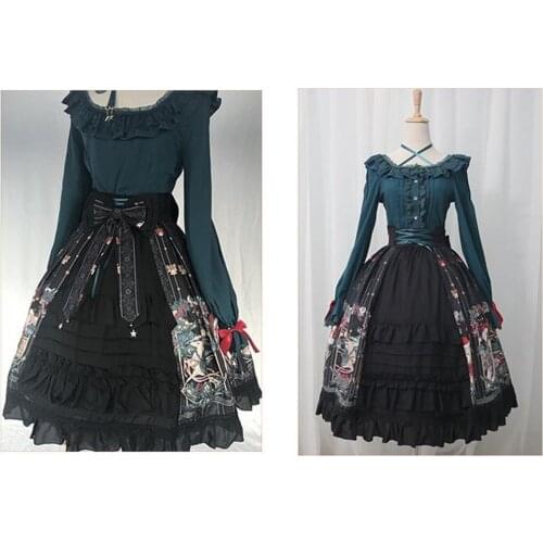 Christmas party dress Sweet Printed High Waist Lolita Skirt Ruffled Long Skirt B409