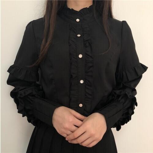 Lolita shirt loli cos lolita jk uniform student Fresh sweet loli kawaii girl peter pan collar white victorian shirt loose gothic