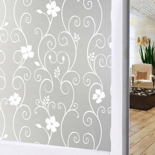 60cm White Iron Flower Pattern Self-Adhesive Window Film Living Room Bedroom Bathroom Office Opaque Privacy Sunscreen Film