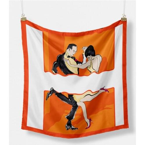 Twill Silk Scarf Woman Lover Dancer Print Square Scarves Wraps Bandana Small Hijab Foulards Lady Tie Headband Neckerchief 53CM