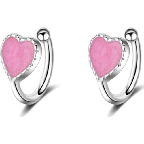 KOFSAC New Fashion Cartilage Non Perforated Ear Clip 925 Silver Earrings For Women Temperament Sweet Love Heart Earring Jewelry
