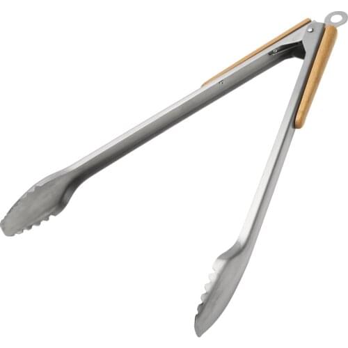 BBQ Grilling Tong Stainless Steel Wood Handle Kitchen Cooking Barbecue Non-Stick Salad Food Clip Accessories barbacoa barbeque