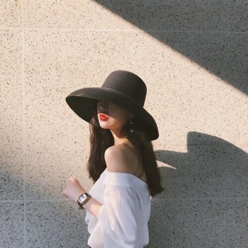Audrey Hepburn Straw Hat Sunken Modelling Tool Bell-shaped Big Brim Hat Vintage High Pretend Bility Tourist Beach Atmosphere Hat