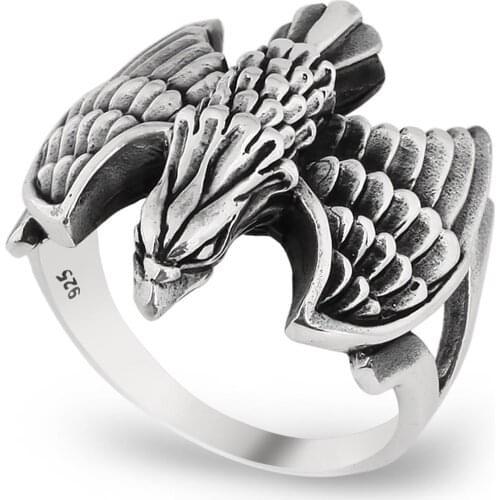 Solid 925 Sterling Silver Eagle Figure Mens Ring