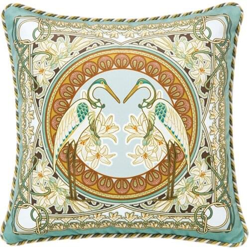 Vintage Oil Painting Flower Bird Velvet Throw Pillow Cover Lily of Valley Lumbar Pillowcase Art Design Blue 45x45cm