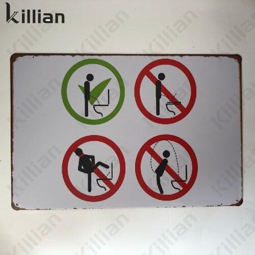 Vintage Toilet Warning Sign Metal Plaque Cartoon Metal Plate Tin Sign Metal Painting Metal Poster Bar Club Home Metal Decoration
