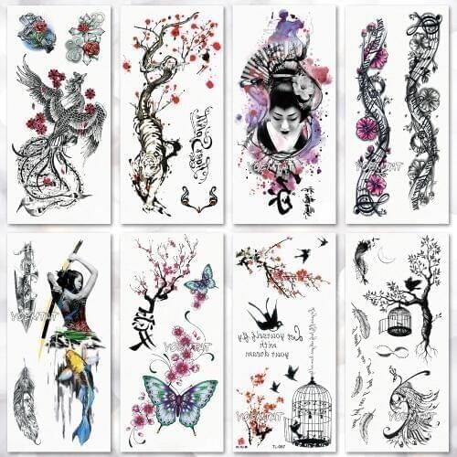 Water Transfer Watercolor Color Japanese geisha Temporary Tattoo Sticker samurai Pattern body art Waterproof Fake Flash Tattoo