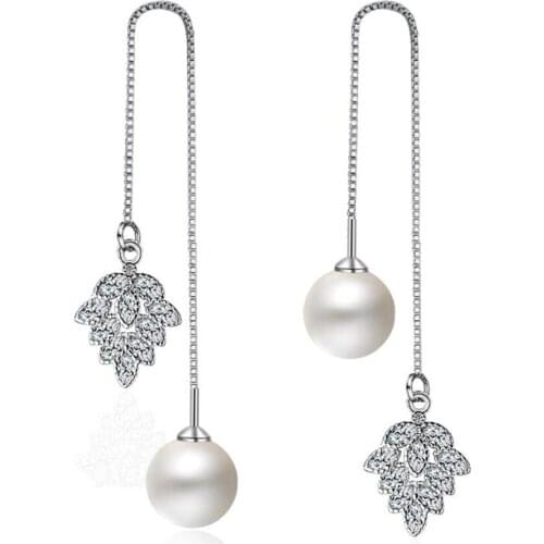WYEAIIR Temperament Fringe Ear Wire Pearl Zircon Pendant 925 Sterling Silver Female Dangle Earrings
