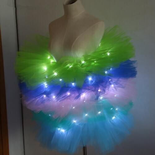 Fashion LED Tutu Skirts Women Tulle Skirt Dancing Rave Evening Club Mini Skirt Women Sexy Skirt (Does not contain battery)