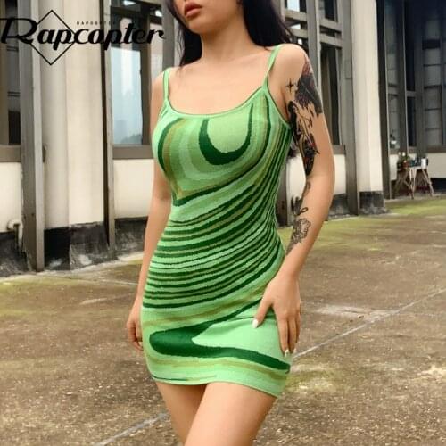 Rapcopter Paisley Knitted Sundress Backless O Neck Sexy Mini Dress y2k Vintage Skinny Beach Bodycon Dress Female Holiday Party