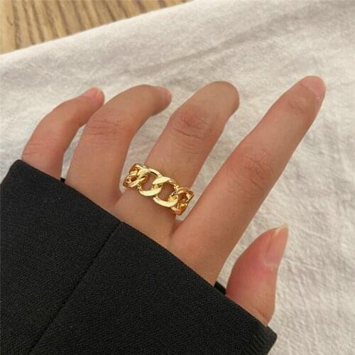 Modyle Gold Color Plating Chain Shape Ring for Women Punk Vintage Gothic Chunky Midi Ring Antique Jewelry Accessory