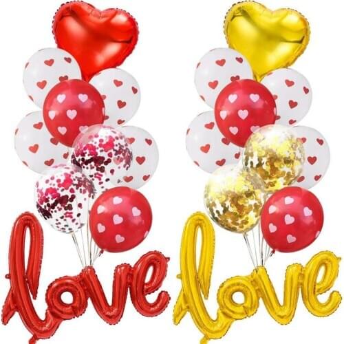 10pcs/set Red Love Letters Foil Balloon Red White Love Heart Latex Confetti Balloon For Wedding Valentines Day Decor Supplies