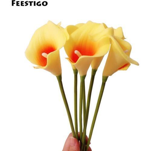 10PCS/lot White Calla Lily Artificial Flowers Bridal Wedding Bouquet Silk Real Touch Decorative Artificial Flower Home Decor