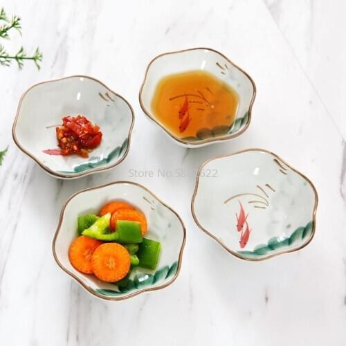 4Pcs Soy Dish Vinegar Jam Dishes Ceramic Plate Small Seasoning Sauce Dish Flavor Tray Snacks Plate Saucer Serving Platter